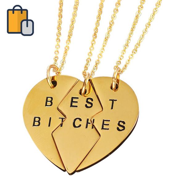 3 piece new chic bitches friend forever break heart pendant necklace for women men gift, Silver
3 piece new chic bitches friend forever break heart pendant necklace for women men gift, Silver