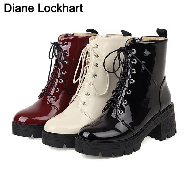 woman lace autumn boots womens ladies chunky wedge platform black patent leather ankle boots punk goth new arrival 2020
woman lace autumn boots womens ladies chunky wedge platform black patent leather ankle boots punk goth new arrival 2020