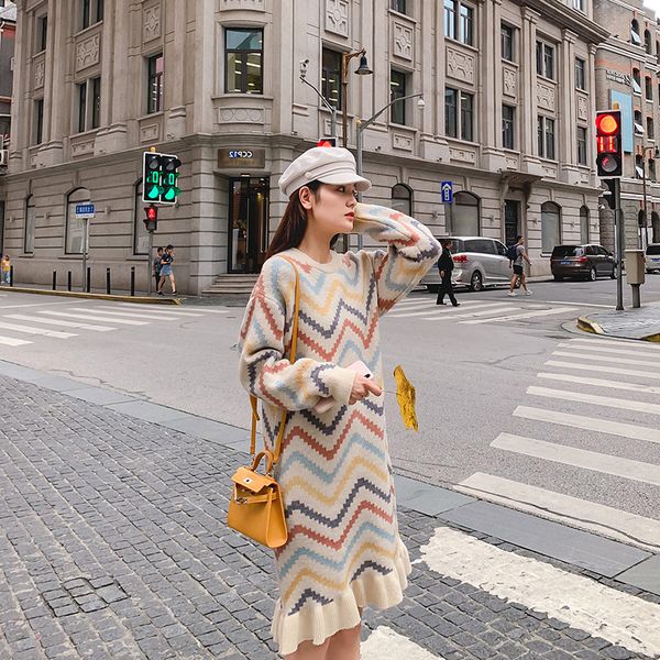 casual dresses long sweater dress over the knee loose korean 2021 autumn and winter rainbow striped knit female thick warm top, Black;gray
casual dresses long sweater dress over the knee loose korean 2021 autumn and winter rainbow striped knit female thick warm top, Black;gray