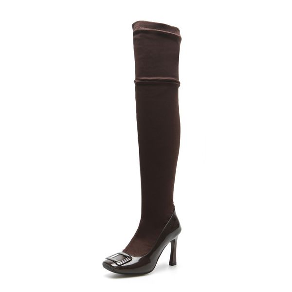 boots high women over the knee stretch fabric patchwork winter shoes buckle heels woman xkd2124, Black
boots high women over the knee stretch fabric patchwork winter shoes buckle heels woman xkd2124, Black