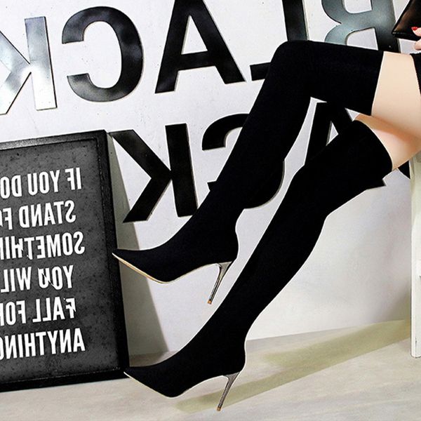 women thigh high sock boots 2020 woman thin high heels women's over the knee long boots female pointed toe ladies shoes, Black
women thigh high sock boots 2020 woman thin high heels women's over the knee long boots female pointed toe ladies shoes, Black