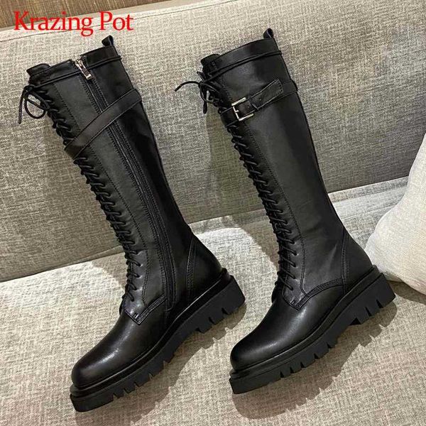 krazing pot big size genuine leather buckle decorations concise round toe thick med heel zipper energy lady thigh high boots l11, Black
krazing pot big size genuine leather buckle decorations concise round toe thick med heel zipper energy lady thigh high boots l11, Black