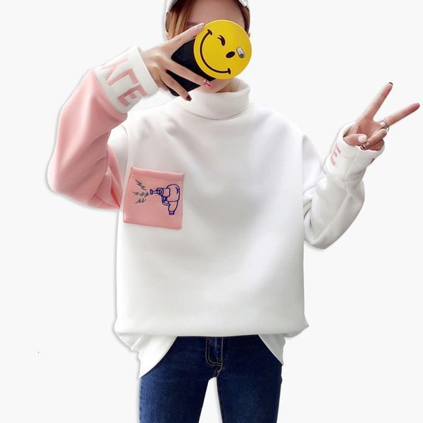 korean new women's hoodies embroidery letters plus velvet thicken hoodie high collar loose autumn winter sweatshirts, Black
korean new women's hoodies embroidery letters plus velvet thicken hoodie high collar loose autumn winter sweatshirts, Black