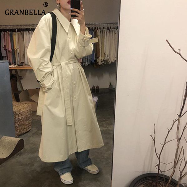 women's big notch lapel mid-long thin autumn coat korean woman plus size loose chic single breasted windbreaker with belt, Tan;black
women's big notch lapel mid-long thin autumn coat korean woman plus size loose chic single breasted windbreaker with belt, Tan;black