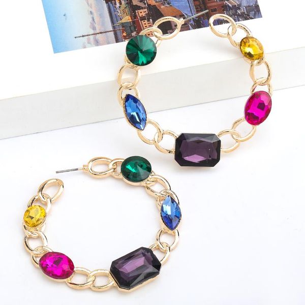 fashion new multicolor crystal gem hoop earrings women's jewelry maxi lady temperament earrings accessories, Golden;silver 
fashion new multicolor crystal gem hoop earrings women's jewelry maxi lady temperament earrings accessories, Golden;silver