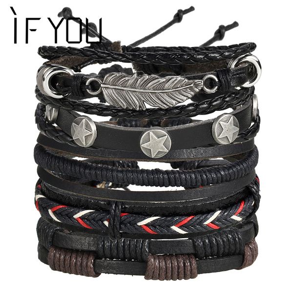 link, chain feather pentagram multiple layers leather bracelets men classic rope charms bracelet for armband jewelry 2021, Black
link, chain feather pentagram multiple layers leather bracelets men classic rope charms bracelet for armband jewelry 2021, Black