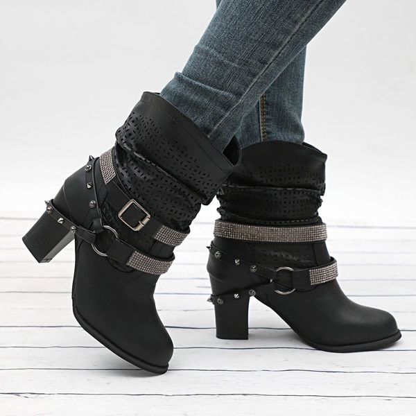 2020 new winter women's boots fashion put-on square-heel mid-calf boots round-toe buckle mid-heel pu women's botas mujer, Black
2020 new winter women's boots fashion put-on square-heel mid-calf boots round-toe buckle mid-heel pu women's botas mujer, Black
