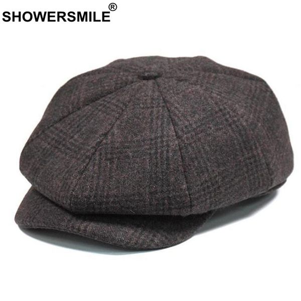 showersmile brand plaid newsboy cap men vintage wool octagonal cap male warm winter painter hat grey brown british caps and hats t200911, Blue;gray
showersmile brand plaid newsboy cap men vintage wool octagonal cap male warm winter painter hat grey brown british caps and hats t200911, Blue;gray