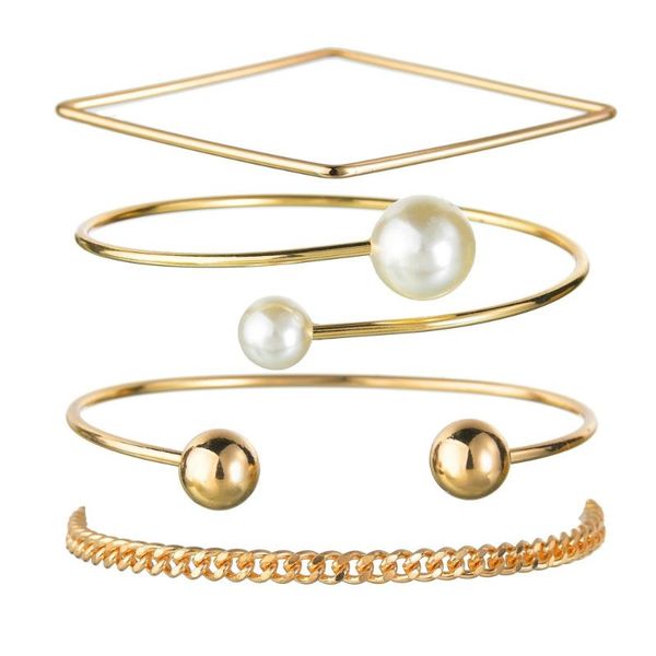 charm bracelets 4pcs/set simple design geometry round square adjustable imitation pearl set fashion gold chain bracelet jewelry gift, Golden;silver
charm bracelets 4pcs/set simple design geometry round square adjustable imitation pearl set fashion gold chain bracelet jewelry gift, Golden;silver