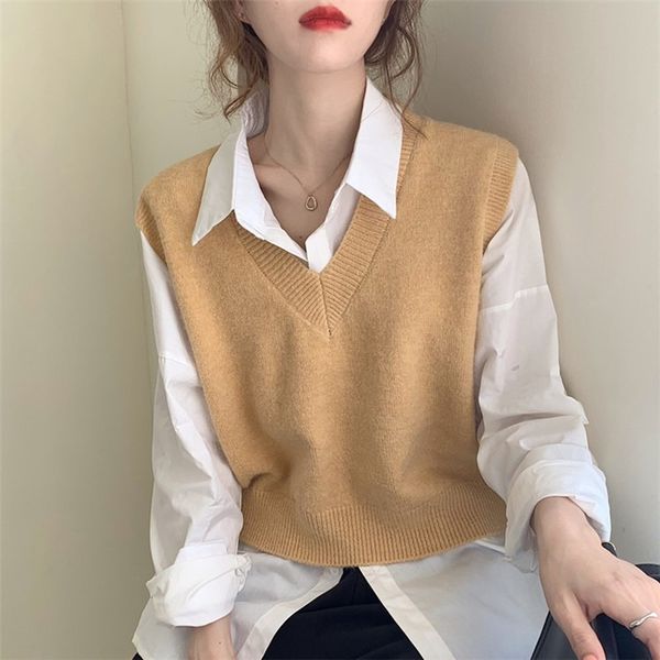women's sweaters knit sweater 2021 autumn foreign style v-neck vest loose and thin, wearing a wild top, White;black
women's sweaters knit sweater 2021 autumn foreign style v-neck vest loose and thin, wearing a wild top, White;black