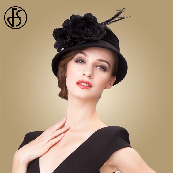 fs winter wool hat for women elegant black wide brim fedora felt bowler caps vintage feather hats cloche ladies fedoras, Blue;gray
fs winter wool hat for women elegant black wide brim fedora felt bowler caps vintage feather hats cloche ladies fedoras, Blue;gray