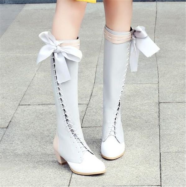 pxelena design sweet bowknot knee high boots women princess shoes lace up square med heels long boots party dress wedding 34-43, Black
pxelena design sweet bowknot knee high boots women princess shoes lace up square med heels long boots party dress wedding 34-43, Black