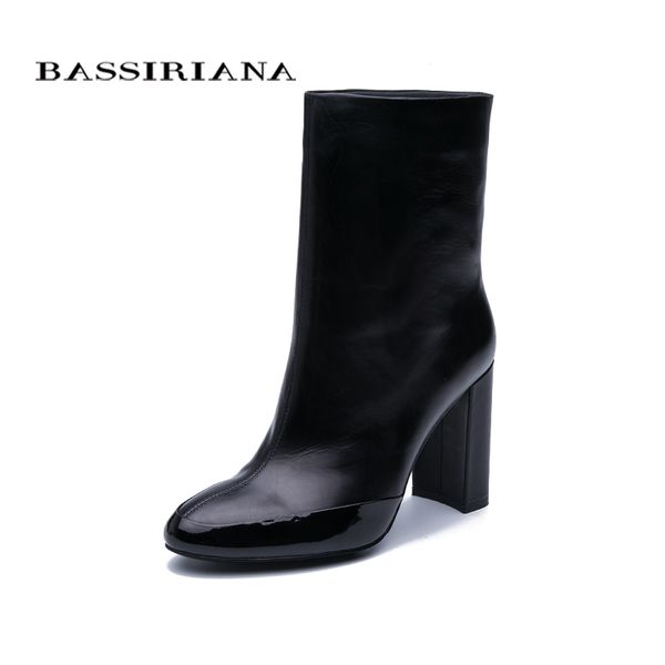 bassiriana 2020 spring and autumn new women's leather short boots black high-heeled shoes women shoes