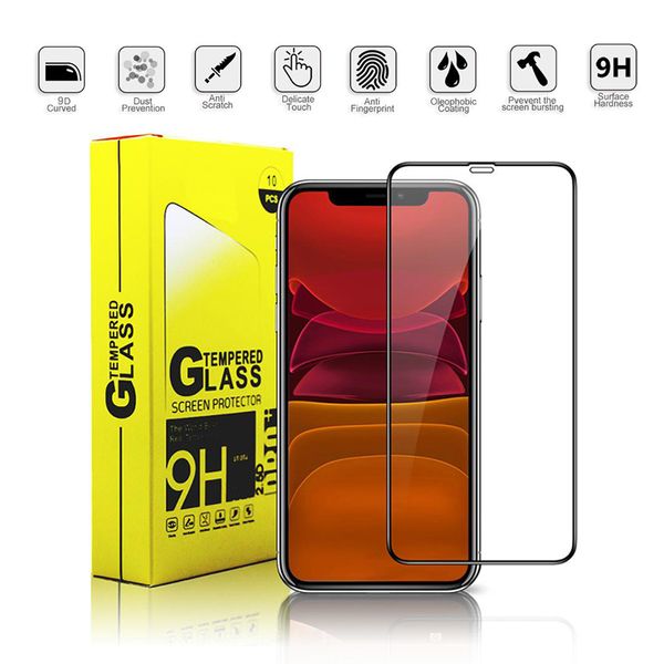 Image of 9D Cover Tempered Glass Full Glue 9H Screen Protector for iPhone 12 11 Pro Max XS XR X 8 Samsung S20 FE S21 Plus A12 A02S A32 A42 A52 A72 5G