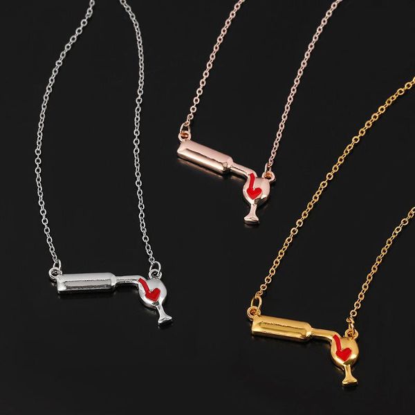 Creative Wine Glass Women Pendant Necklace Enamel Red Heart rose gold silver color wine cup charm necklaces choker gifts
Creative Wine Glass Women Pendant Necklace Enamel Red Heart rose gold silver color wine cup charm necklaces choker gifts