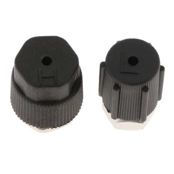 2pcs a/c charging port adapters high / low retrofit r12 to r134a black 
2pcs a/c charging port adapters high / low retrofit r12 to r134a black