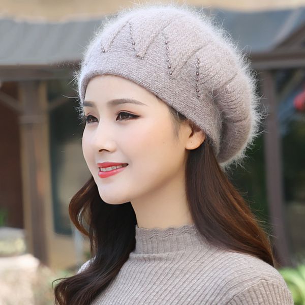 berets hat women angora beret winter knit warm beads double layers thermal snow outdoor skiing accessory cap headwear, Blue;gray
berets hat women angora beret winter knit warm beads double layers thermal snow outdoor skiing accessory cap headwear, Blue;gray