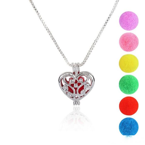 silver hollow heart love locket with 6pcs pompoms ball essential oil diffuser necklace pendants perfume jewelry 
silver hollow heart love locket with 6pcs pompoms ball essential oil diffuser necklace pendants perfume jewelry