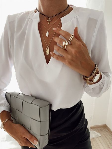 women shirts v neck natural color shirts long sleeve loose pullover casual shirts women clothes, White
women shirts v neck natural color shirts long sleeve loose pullover casual shirts women clothes, White