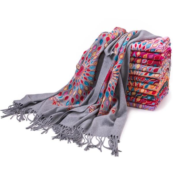 scarves floral pattern cashmere shawl embroidered scarf soft hijab head cover thick luxury warm with fringes for women 350g 66x200cm, Blue;gray
scarves floral pattern cashmere shawl embroidered scarf soft hijab head cover thick luxury warm with fringes for women 350g 66x200cm, Blue;gray