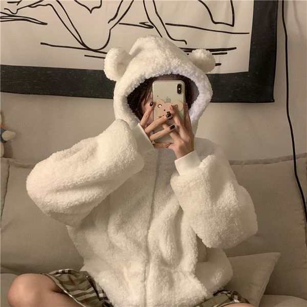 women's hoodies & sweatshirts imitation lambs wool thickening and fleece loose bear's ear round collar coat kawaii fast, Black
women's hoodies & sweatshirts imitation lambs wool thickening and fleece loose bear's ear round collar coat kawaii fast, Black