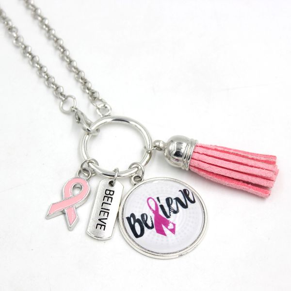 new arrival wholesale breast cancer awareness jewelry pink tassel believe pink ribbon breast cancer necklace charms necklace, Silver
new arrival wholesale breast cancer awareness jewelry pink tassel believe pink ribbon breast cancer necklace charms necklace, Silver