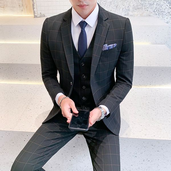 asian size wedding groom suits for men slim fit plaid men's suit formal business casual men suits 3 pcs (jacket+vest+pants, White;black 
asian size wedding groom suits for men slim fit plaid men's suit formal business casual men suits 3 pcs (jacket+vest+pants, White;black