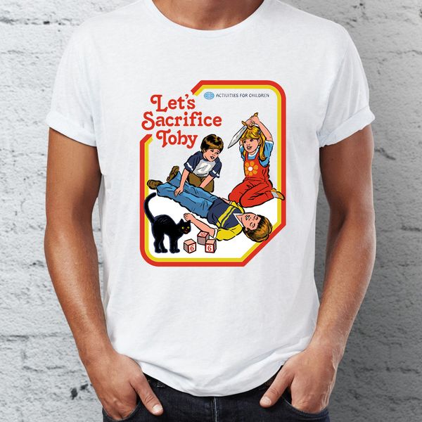 men's t shirt let's sacrifice toby satan dark lord 80s retro tee