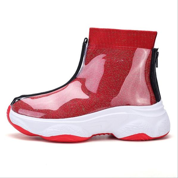 boots 2021 autumn women wind thick with short all-match socks transparent jelly shoes, Black