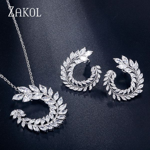 zakol fashion zircon stone leaf wedding jewelry sets for women party gift crystal earrings necklace set wholesale fssp260, Silver
zakol fashion zircon stone leaf wedding jewelry sets for women party gift crystal earrings necklace set wholesale fssp260, Silver