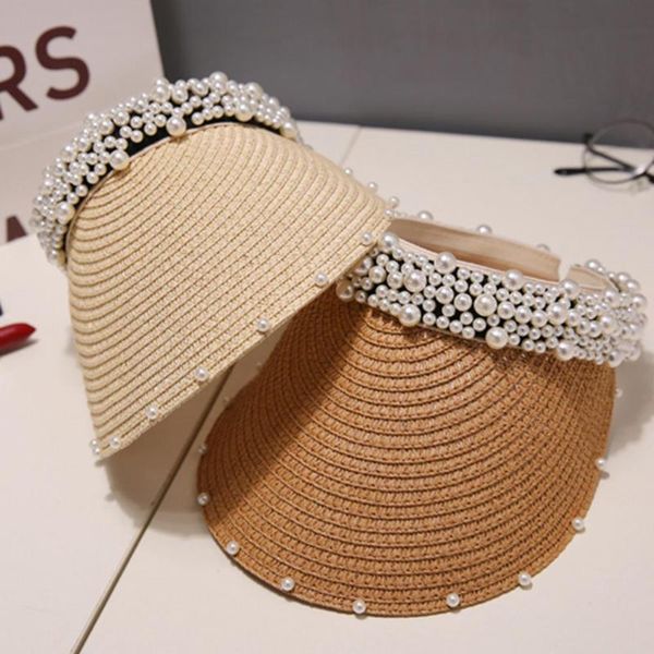 missky 2020 new women sun hats female pearl visor caps hand made diy straw summer cap casual shade hat empty hat beach, Blue;gray
missky 2020 new women sun hats female pearl visor caps hand made diy straw summer cap casual shade hat empty hat beach, Blue;gray