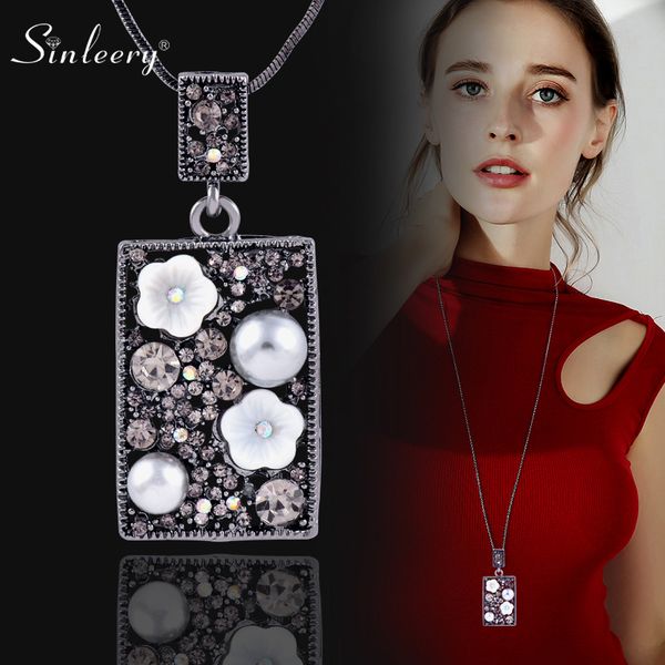 sinleery vintage white shell flower grey pearl square pendant long necklace for women black chain statement jewelry my304 ssc, Silver
sinleery vintage white shell flower grey pearl square pendant long necklace for women black chain statement jewelry my304 ssc, Silver