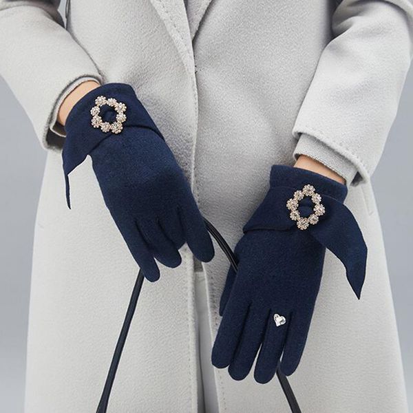 winter women driving warm gloves female gold velvet belt thicken touch screen mittens high end diamond cashmere gloves h70, Blue;gray