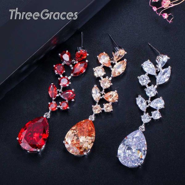 threegraces austrian design wedding accessories long red crystal dangle drop bridal jewelry earrings with cubic zircon er027, Silver
threegraces austrian design wedding accessories long red crystal dangle drop bridal jewelry earrings with cubic zircon er027, Silver