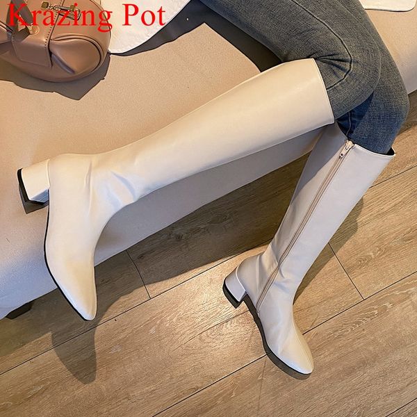 krazing pot soft genuine leather round toe high heels zipper winter shoes riding boots party concise solid knee high boots l12, Black
krazing pot soft genuine leather round toe high heels zipper winter shoes riding boots party concise solid knee high boots l12, Black