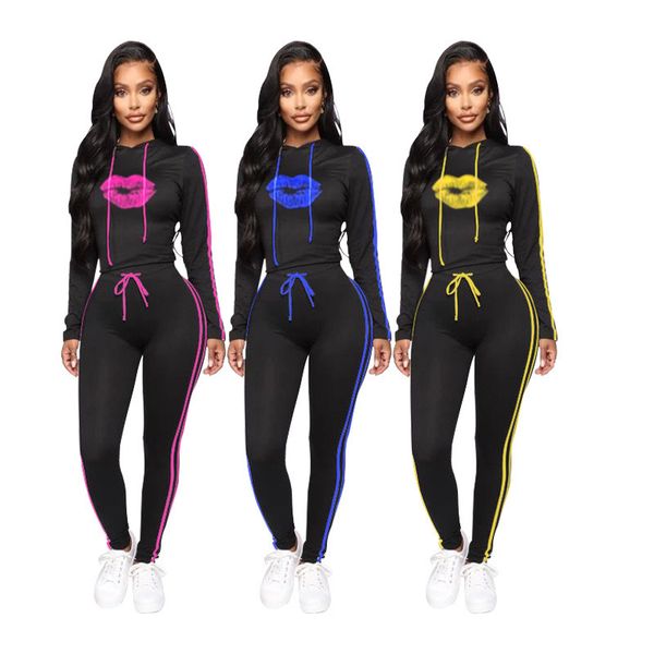 women designer lip and striped hoodie tracksuits casual 2 piece slim trousers sets spring autumn two pieces outfit, White
women designer lip and striped hoodie tracksuits casual 2 piece slim trousers sets spring autumn two pieces outfit, White