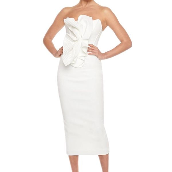 strapless backless ruffles knee length midi white bodycon bandage dress 2020 elegant evening party dress vestidos, Black;gray
strapless backless ruffles knee length midi white bodycon bandage dress 2020 elegant evening party dress vestidos, Black;gray