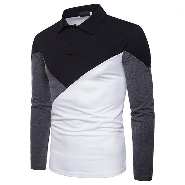 long sleeve homme clothes geometric print mens polos patchwork button decoration mens slim business casual, White;black
long sleeve homme clothes geometric print mens polos patchwork button decoration mens slim business casual, White;black