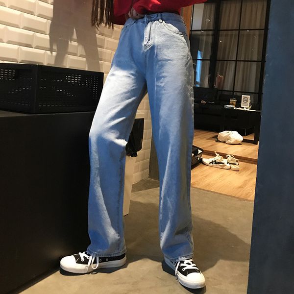 women jeans straight korean style denim pants light-colored high-waisted slimming trousers cotton with women pants, Blue
women jeans straight korean style denim pants light-colored high-waisted slimming trousers cotton with women pants, Blue