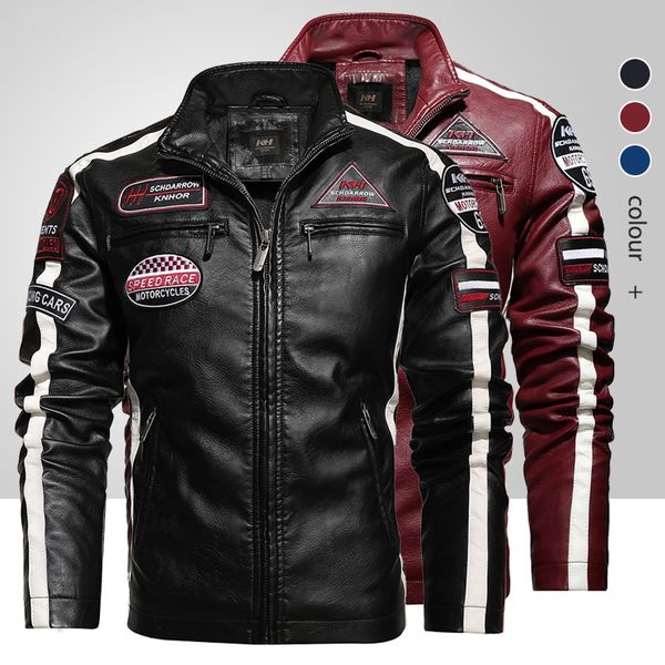 

Mens Vintage Motorcycle Jacket 2020 Men Fashion New Biker Leather Jacket Male Embroidery Bomber Coat Winter Fleece Pu Overcoat