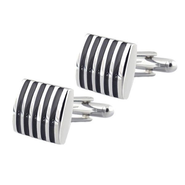 fashion males brass black square striped cufflinks simple business cufflinks, Silver 
fashion males brass black square striped cufflinks simple business cufflinks, Silver