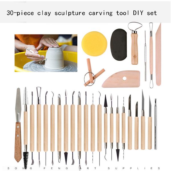 30-piece pottery clay tool indentation pen clay sculpture carving knife student wooden pottery knife sculpture