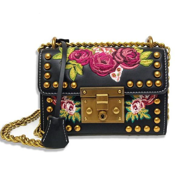2020 women rivet embroidery flowers chain leather handbag retro lady shoulder bag messenger bag black white handbag
2020 women rivet embroidery flowers chain leather handbag retro lady shoulder bag messenger bag black white handbag