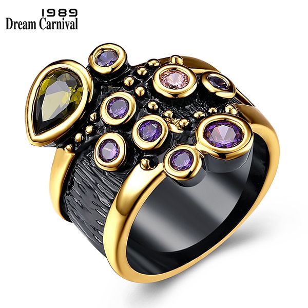 

cluster rings dreamcarnival vintage women ring multi shape colorful cz wedding engagement jewelry gold color antique anillos mujer moda dc19, Golden;silver
