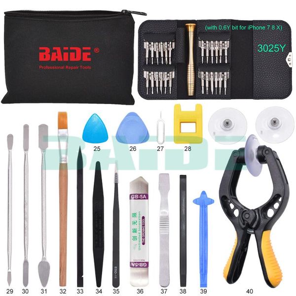 baide 40 in 1 lcd screen opening tools kit with wallet screw driver suction cup pliers pry tool set for cellphone tablet pc
baide 40 in 1 lcd screen opening tools kit with wallet screw driver suction cup pliers pry tool set for cellphone tablet pc