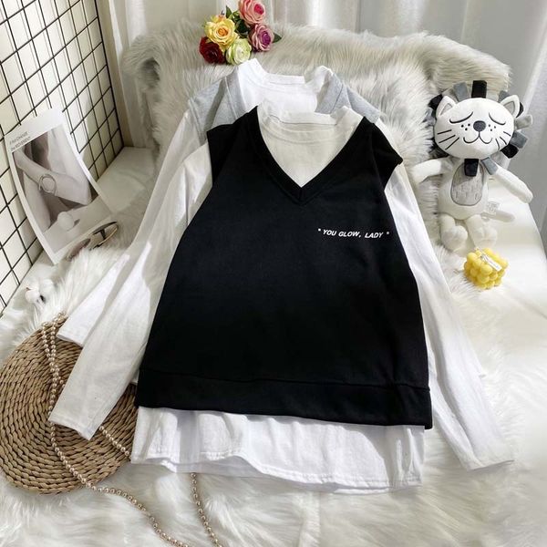 girlswear suit women's vest t-shirt vest2020 autumn korean style back pattern loose long sleeve t-shirt v-neck vest two-piece set 6mimz, Gray
girlswear suit women's vest t-shirt vest2020 autumn korean style back pattern loose long sleeve t-shirt v-neck vest two-piece set 6mimz, Gray
