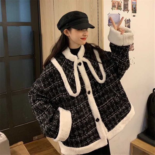 woolen coat female 2020 autumn winter fashion new ear collar thick tweed lattice loose coat tide h00290, Black
woolen coat female 2020 autumn winter fashion new ear collar thick tweed lattice loose coat tide h00290, Black