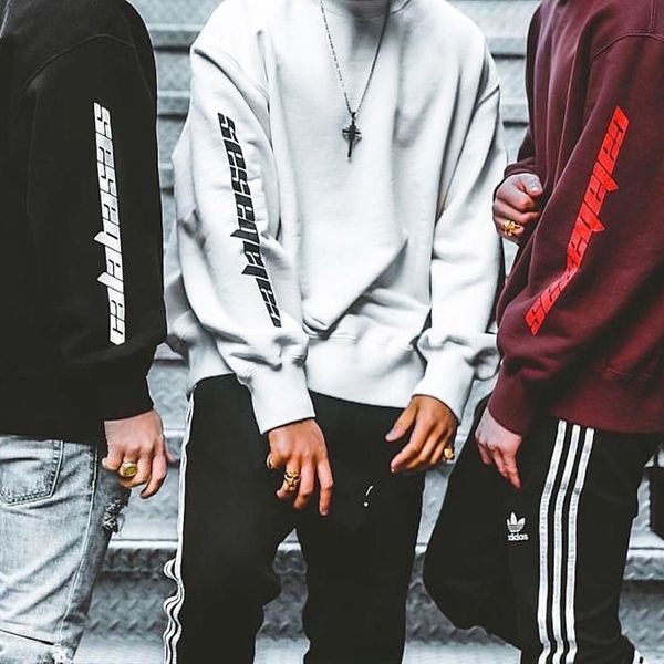 chao brand high street kanye same calabasas letter printing solid color wide shoulder round neck pullover sweater for men, Blue;black
chao brand high street kanye same calabasas letter printing solid color wide shoulder round neck pullover sweater for men, Blue;black