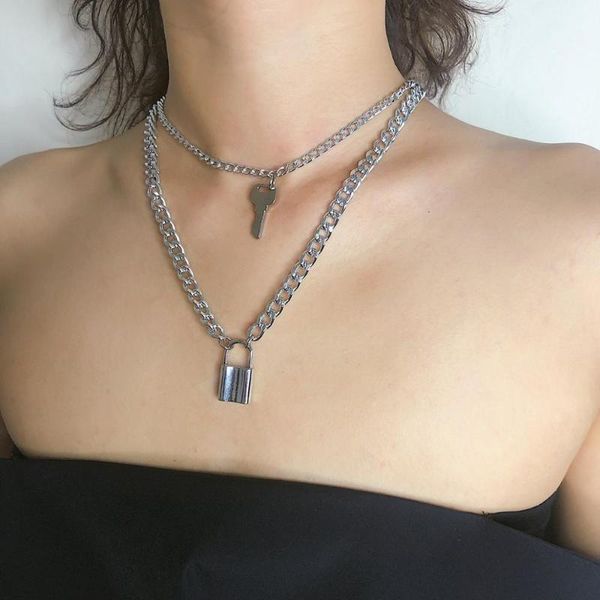 new trendy fashion easy matching key lock long short chain pendant necklaces personality lover's jewelry gift, Silver
new trendy fashion easy matching key lock long short chain pendant necklaces personality lover's jewelry gift, Silver