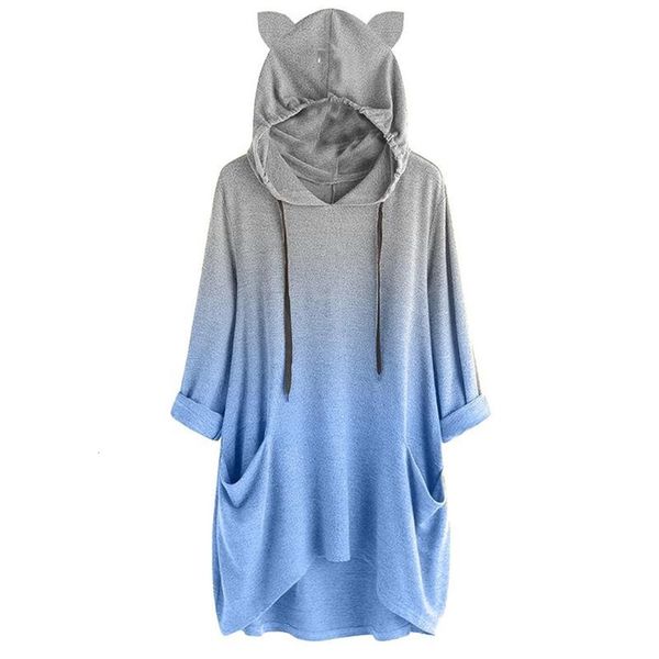 cat ear hoodies women long sleeve gradient color hooded sweatshirt pullover blouse autumn irregular pockets hoody jackets, Black 
cat ear hoodies women long sleeve gradient color hooded sweatshirt pullover blouse autumn irregular pockets hoody jackets, Black